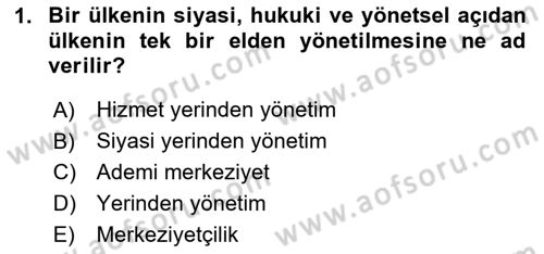 Mahalli İdareler Maliyesi Dersi 2023 - 2024 Yılı (Vize) Ara Sınav Soruları 1. Soru