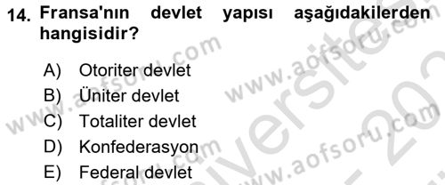Mahalli İdareler Maliyesi Dersi 2023 - 2024 Yılı (Vize) Ara Sınav Soruları 14. Soru
