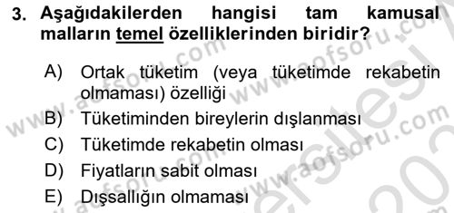 Mahalli İdareler Maliyesi Dersi 2023 - 2024 Yılı (Vize) Ara Sınav Soruları 3. Soru