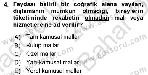 Mahalli İdareler Maliyesi Dersi 2023 - 2024 Yılı (Vize) Ara Sınavı 4. Soru