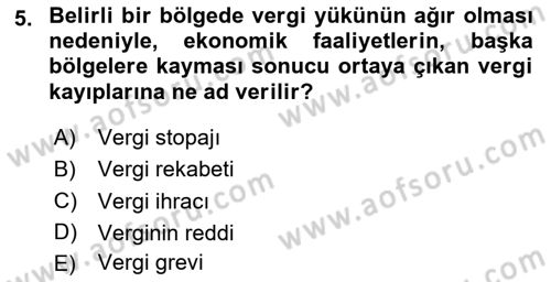 Mahalli İdareler Maliyesi Dersi 2023 - 2024 Yılı (Vize) Ara Sınavı 5. Soru