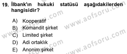 Mahalli İdareler Maliyesi Dersi 2023 - 2024 Yılı (Final) Dönem Sonu Sınav Soruları 19. Soru