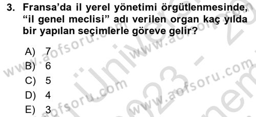 Mahalli İdareler Maliyesi Dersi 2023 - 2024 Yılı (Final) Dönem Sonu Sınav Soruları 3. Soru