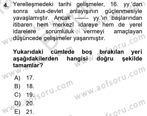 Mahalli İdareler Maliyesi Dersi 2023 - 2024 Yılı (Final) Dönem Sonu Sınav Soruları 4. Soru