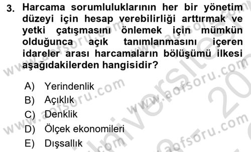 Mahalli İdareler Maliyesi Dersi 2023 - 2024 Yılı Yaz Okulu Sınav Soruları 3. Soru