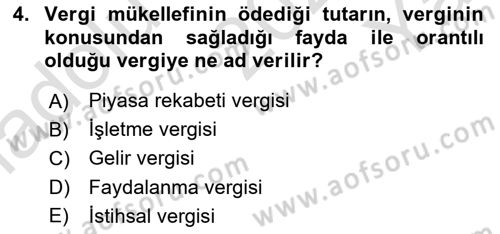 Mahalli İdareler Maliyesi Dersi 2023 - 2024 Yılı Yaz Okulu Sınav Soruları 4. Soru