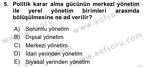 Mahalli İdareler Maliyesi Dersi 2023 - 2024 Yılı Yaz Okulu Sınav Soruları 5. Soru
