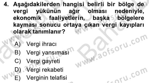 Mahalli İdareler Maliyesi Dersi 2024 - 2025 Yılı (Vize) Ara Sınav Soruları 4. Soru