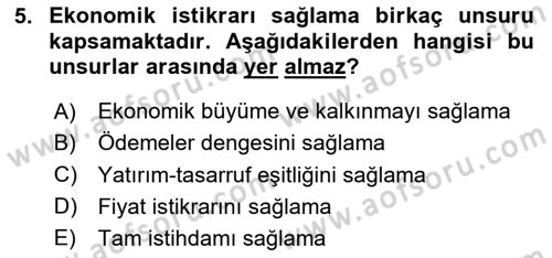 Mahalli İdareler Maliyesi Dersi 2024 - 2025 Yılı (Vize) Ara Sınav Soruları 5. Soru