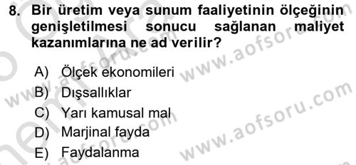 Mahalli İdareler Maliyesi Dersi 2024 - 2025 Yılı (Vize) Ara Sınav Soruları 8. Soru