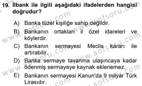 Mahalli İdareler Maliyesi Dersi 2024 - 2025 Yılı (Final) Dönem Sonu Sınav Soruları 19. Soru