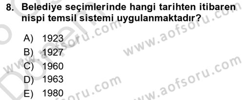 Mahalli İdareler Maliyesi Dersi 2024 - 2025 Yılı (Final) Dönem Sonu Sınav Soruları 8. Soru