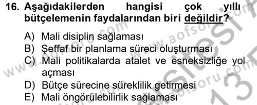 Kamu Mali Yönetimi Dersi 2012 - 2013 Yılı (Vize) Ara Sınav Soruları 16. Soru