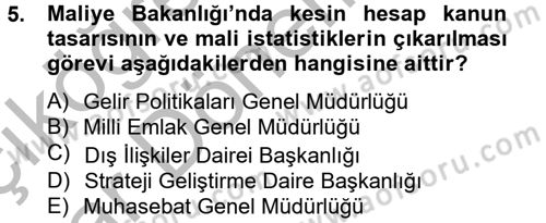 Kamu Mali Yönetimi Dersi 2012 - 2013 Yılı (Vize) Ara Sınav Soruları 5. Soru
