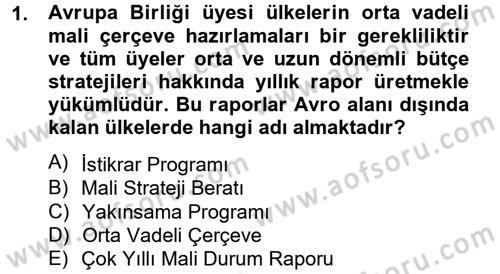Kamu Mali Yönetimi Dersi 2012 - 2013 Yılı (Final) Dönem Sonu Sınav Soruları 1. Soru