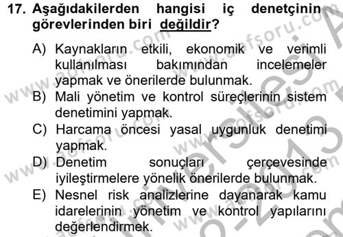 Kamu Mali Yönetimi Dersi 2012 - 2013 Yılı (Final) Dönem Sonu Sınav Soruları 17. Soru