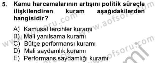 Kamu Mali Yönetimi Dersi 2012 - 2013 Yılı (Final) Dönem Sonu Sınav Soruları 5. Soru