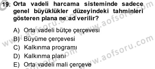 Kamu Mali Yönetimi Dersi 2013 - 2014 Yılı (Vize) Ara Sınavı 19. Soru