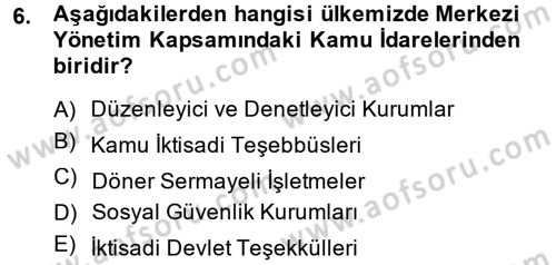 Kamu Mali Yönetimi Dersi 2013 - 2014 Yılı (Vize) Ara Sınav Soruları 6. Soru