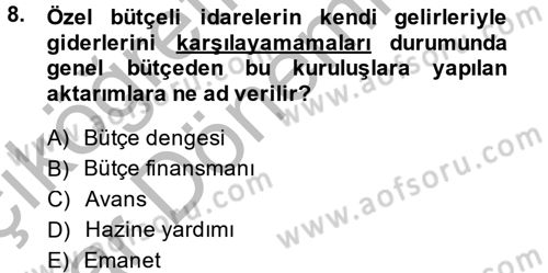 Kamu Mali Yönetimi Dersi 2013 - 2014 Yılı (Vize) Ara Sınav Soruları 8. Soru