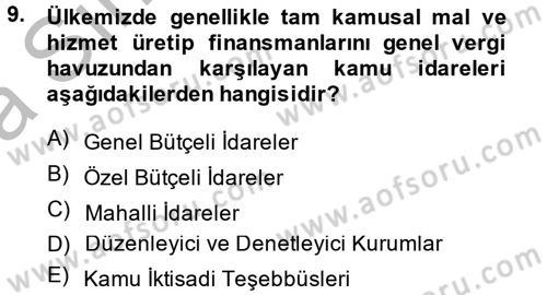 Kamu Mali Yönetimi Dersi 2013 - 2014 Yılı (Vize) Ara Sınav Soruları 9. Soru