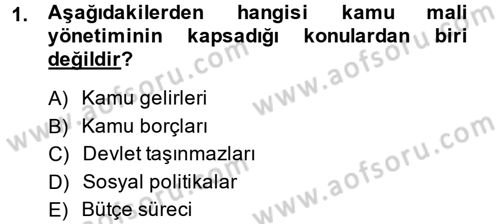 Kamu Mali Yönetimi Dersi 2013 - 2014 Yılı (Final) Dönem Sonu Sınav Soruları 1. Soru