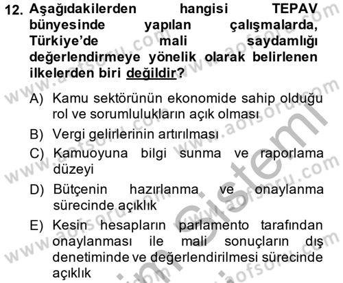Kamu Mali Yönetimi Dersi 2014 - 2015 Yılı (Final) Dönem Sonu Sınav Soruları 12. Soru