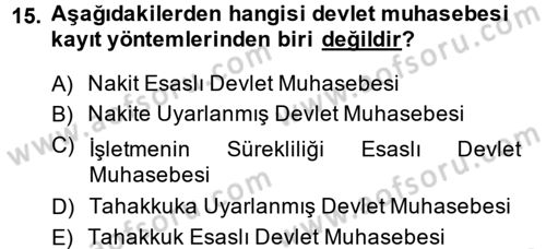 Kamu Mali Yönetimi Dersi 2014 - 2015 Yılı (Final) Dönem Sonu Sınav Soruları 15. Soru