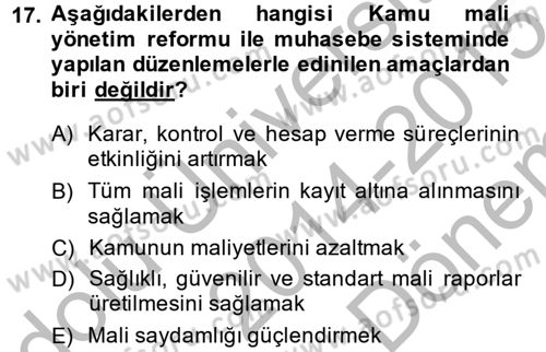 Kamu Mali Yönetimi Dersi 2014 - 2015 Yılı (Final) Dönem Sonu Sınav Soruları 17. Soru