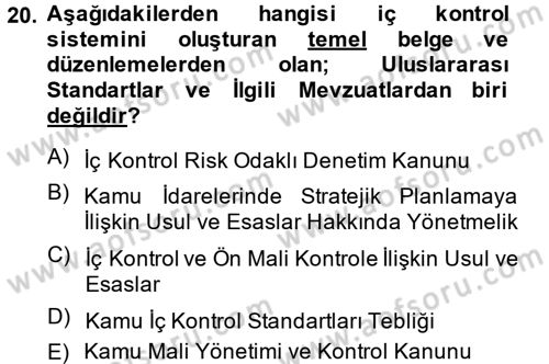 Kamu Mali Yönetimi Dersi 2014 - 2015 Yılı (Final) Dönem Sonu Sınav Soruları 20. Soru