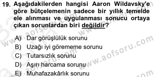 Kamu Mali Yönetimi Dersi 2015 - 2016 Yılı (Vize) Ara Sınav Soruları 19. Soru