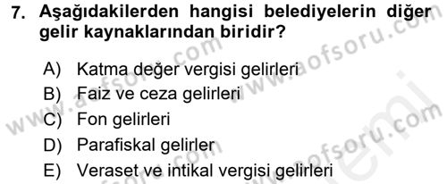 Kamu Mali Yönetimi Dersi 2015 - 2016 Yılı (Vize) Ara Sınav Soruları 7. Soru
