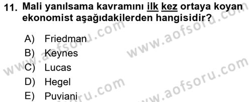Kamu Mali Yönetimi Dersi 2015 - 2016 Yılı (Final) Dönem Sonu Sınav Soruları 11. Soru