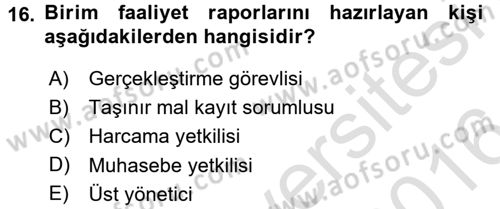 Kamu Mali Yönetimi Dersi 2015 - 2016 Yılı (Final) Dönem Sonu Sınav Soruları 16. Soru