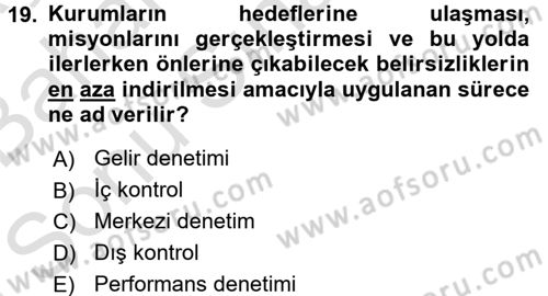 Kamu Mali Yönetimi Dersi 2015 - 2016 Yılı (Final) Dönem Sonu Sınavı 19. Soru