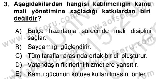 Kamu Mali Yönetimi Dersi 2015 - 2016 Yılı (Final) Dönem Sonu Sınav Soruları 3. Soru