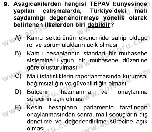 Kamu Mali Yönetimi Dersi 2015 - 2016 Yılı (Final) Dönem Sonu Sınav Soruları 9. Soru