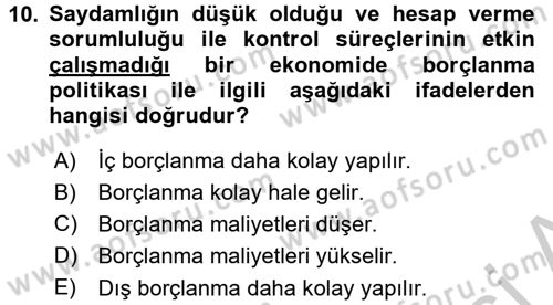 Kamu Mali Yönetimi Dersi 2016 - 2017 Yılı 3 Ders Sınav Soruları 10. Soru