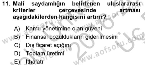 Kamu Mali Yönetimi Dersi 2016 - 2017 Yılı 3 Ders Sınav Soruları 11. Soru