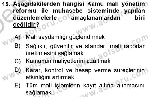 Kamu Mali Yönetimi Dersi 2016 - 2017 Yılı 3 Ders Sınavı 15. Soru