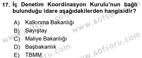 Kamu Mali Yönetimi Dersi 2016 - 2017 Yılı 3 Ders Sınav Soruları 17. Soru