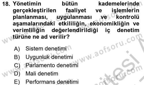 Kamu Mali Yönetimi Dersi 2016 - 2017 Yılı 3 Ders Sınavı 18. Soru