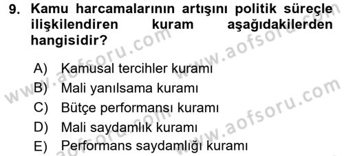 Kamu Mali Yönetimi Dersi 2016 - 2017 Yılı 3 Ders Sınavı 9. Soru