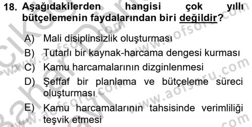 Kamu Mali Yönetimi Dersi 2016 - 2017 Yılı (Vize) Ara Sınavı 18. Soru