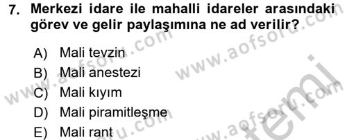 Kamu Mali Yönetimi Dersi 2016 - 2017 Yılı (Vize) Ara Sınavı 7. Soru