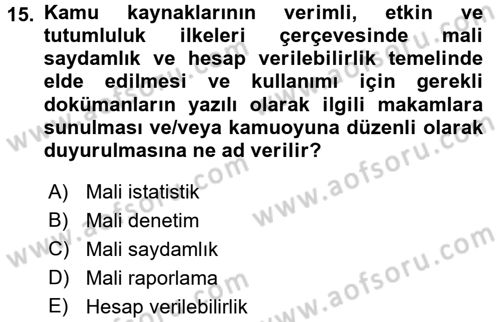 Kamu Mali Yönetimi Dersi 2016 - 2017 Yılı (Final) Dönem Sonu Sınav Soruları 15. Soru