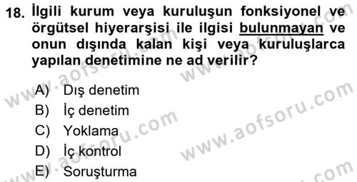 Kamu Mali Yönetimi Dersi 2016 - 2017 Yılı (Final) Dönem Sonu Sınavı 18. Soru