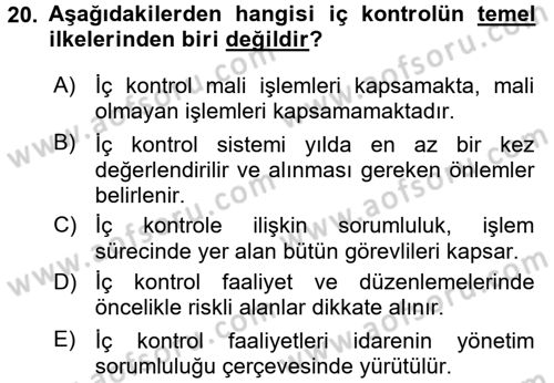 Kamu Mali Yönetimi Dersi 2016 - 2017 Yılı (Final) Dönem Sonu Sınav Soruları 20. Soru