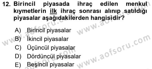 Kamu Mali Yönetimi Dersi 2017 - 2018 Yılı 3 Ders Sınavı 12. Soru