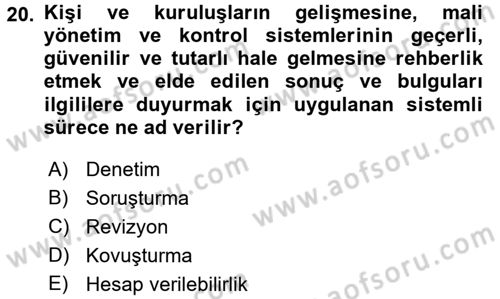 Kamu Mali Yönetimi Dersi 2017 - 2018 Yılı 3 Ders Sınav Soruları 20. Soru